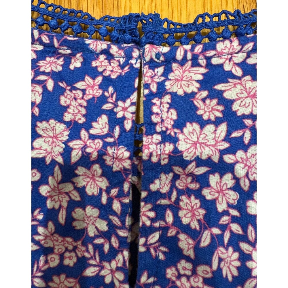 J CREW SHIRT Womens Small Blue Pink Floral Print Ruffle Lace Cotton Long Sleeve - Picture 7 of 8